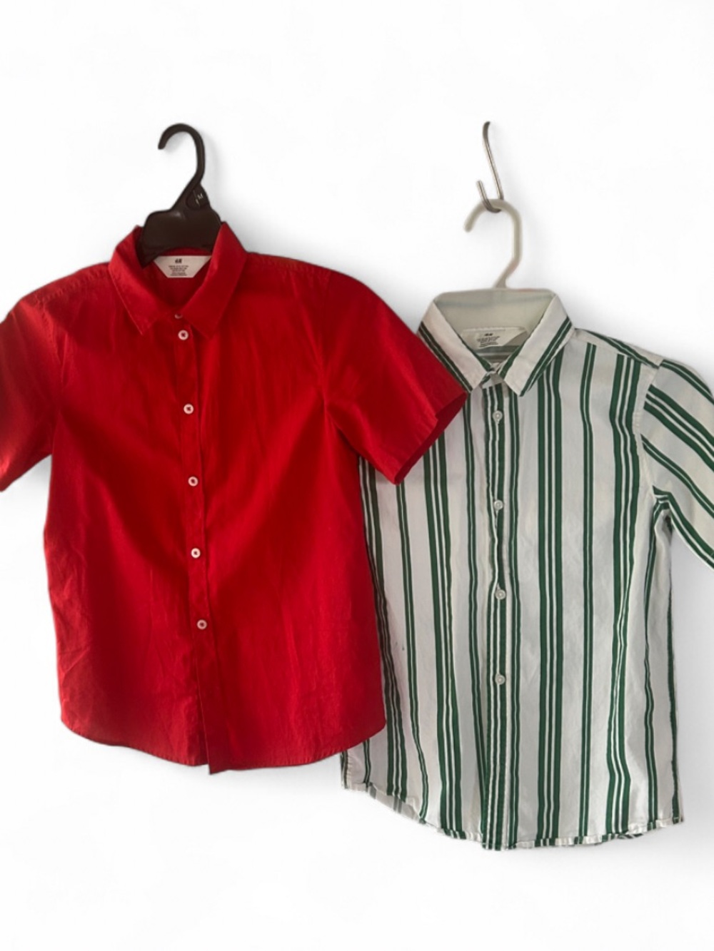H&M Kids Short-Sleeve Button-Front Shirt Set - Red & Green Stripe